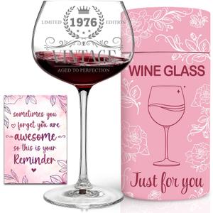 50th Birthday Gifts For Her - 1976 Vintage Engraved 50th Wine Glass - 50 Year Old Birthday Decorations For Women - 50 Year Old Bday Gifts Idea For Mom, Aunt, Grandma - Turning 50 Present