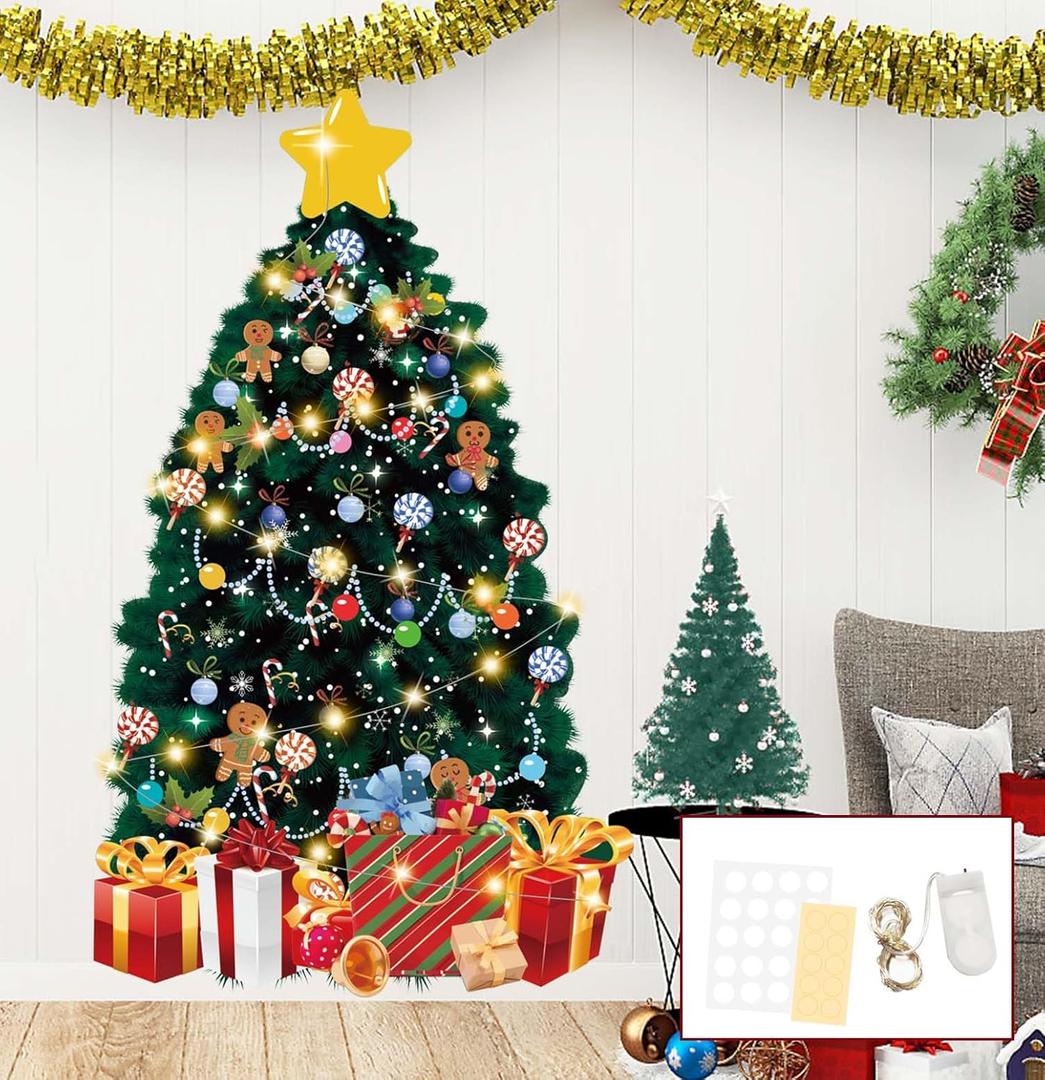SietDESEO 51 x 31 Inch Multicolor Christmas Tree Bulletin Board Decoration with Fairy Lights, Paper Material