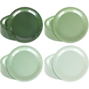 Whaline 40Pcs Sage Green Paper Plates 4 Colors Gradient Green Disposable Plates 9 Inch Solid Color Decorative Round Plate for One Lucky Duck Theme Wedding Birthday Baby Shower Table Decor Party Supply