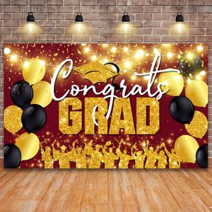 Class of 2025 Graduation Party Decorations, Congrats Grad Backdrop Banner Large Sign Wall Decorations Photography Background Party Supplies, Red and Gold