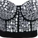 Charmian Women's Punk Rhinestone Push Up Bra Clubwear Party Bustier Crop Top (Large)