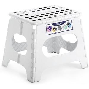 Delxo Folding Step Stool, 11 Inch Non-Slip Foldable Step Stools for Kids and Adults, Portable Foldable Step Stool Lightweight Small Folding Stool with Handle for Kitchen Bathroom in White, 1 Pack