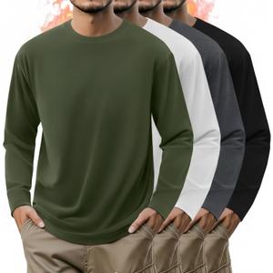 4 Pack Mens Long Sleeve Shirts Crew Neck Thermal T-Shirt Thick Comfortable Sweatshirt Casual Pullover Basic Tops (Small, Army Green, White, Dark Gray, Black)