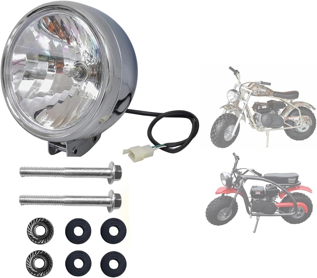 QYMOTO Coleman CT200U-EX Headlight Kit Fit BT200X Axis MB200, 6.5 Inch with DRL 12V 35W Mini Bike Front Head Light Headlamp with Bulb FIt Most Minibikes2 Wire Plug