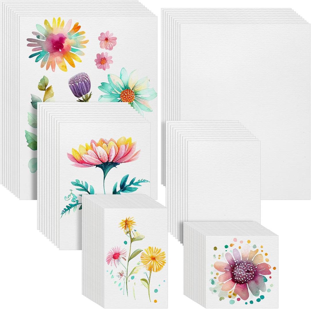 Dunzoom 100 Sheets Watercolor Paper Bulk 9'' x 12'', 8.5'' x 11.5'', 4''x4'', 3.5''x 5.5'', 5''x7'', 4''x6'' Artist Painting Drawing White Paper Book Water Color Art Supplies for Artist Painting Craft