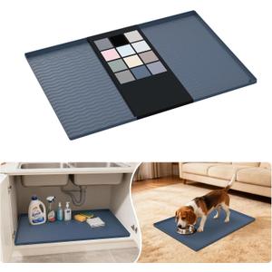 URMONA Waterproof Silicone Under Sink Mat 28'' x 22'' Shelf Liner for Kitchen and Bathroom, Cabinet and Counter Protector, Storage and Organizers, Litter Mat, Pet Cat Puppy Essentials(Dark Grey)