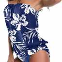 Two Piece Bandeau Tankini Swimsuits for Women Loose Blouson Swim Top with Bikini Bottom Tummy Control Bathing Suits (Blue, L)