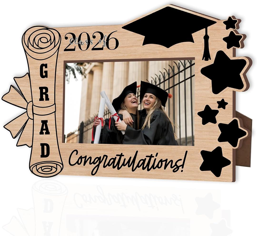 2026 Graduation Photo Frame, 4x6 Wooden Class of 2026 Graduation Picture Frame for High School College Graduation Gifts, Tabletop Desktop Display Graduation Party Decor Keepsake