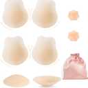 Sticky Bras Push Up Invisible Adhesive Bra, Reusable Silicone Backless Strapless Bra with Nipple Covers ((X-Large) D, Style B-beige)