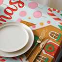 Christmas Tablecloth Sweet Festive Gingerbread House with Merry Christmas Print 83 x 60 Inch Table Cover Rectangle Dining Table Cloth Holiday Party Decorations