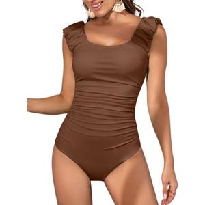 Eomenie Womens One Piece Swimsuits Puffy Sleeves Tummy Control Bathing Suit Twist Back Swimwear M