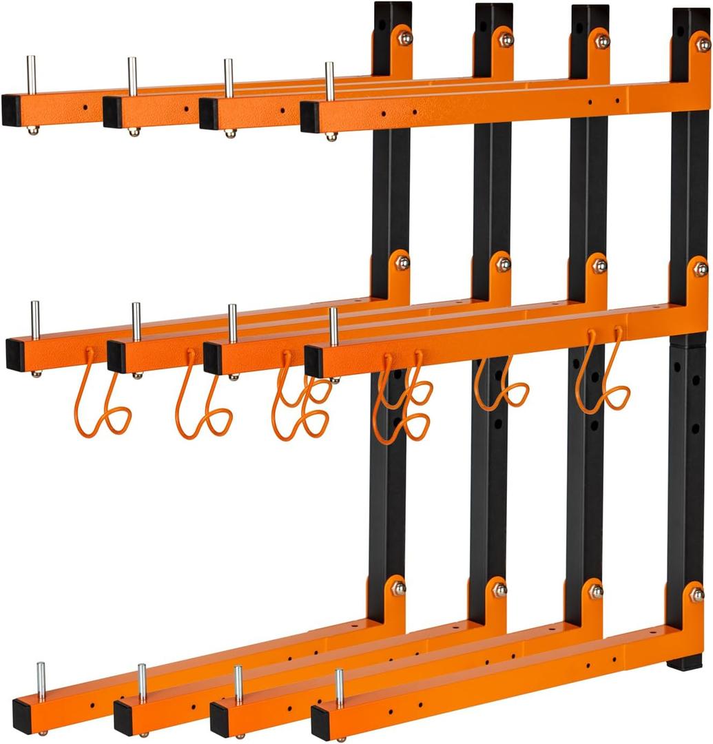 4 Pack Lumber Storage Rack, Folding Lumber Rack Wall Mount, 1080 LB Sturdy Garage Wood Organizer, 3-Level Wood Shelf Organizer for Garage Workshop Storage, Outdoor Indoor Wall Shelving