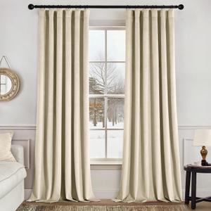 MIULEE Velvet Curtains 96 Inches Long 2 Panels Set for Bedroom, Pinch Pleat Back Tab Thermal Insulated Living Room Darkening Drapes Pleated Blackout Floor to Ceiling Curtains with Hooks, Beige