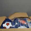 RYNGHIPY Kids Sports Theme Bedding Set, Basketball Football Baseball Tennis Print Comforter Set for Teens Boys Girls, Super Soft Lightweight (Balls,Queen) (Deep Blue)