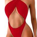 Kaei&Shi Sexy One Piece Swimsuit for Women,Cut Out Criss Cross Bathing Suit,Thong Monokini Swimsuits (Small, Red)