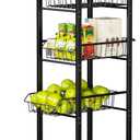Delamu Fruit Vegetable Basket for Kitchen, 5 Tier Kitchen Organizer and Storage Cart with Wheels, Slide-Out Baskets and Wood Top, Rolling Pantry Storage cart for Produce Snack, W11.8xD16.45xH42.44 in