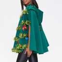 Christmas Tree Cape Costume for Women Bow Ball Decor Hooded Cloak Cape Xmas Tree Dress Costume for Cosplay Party (Green, L)