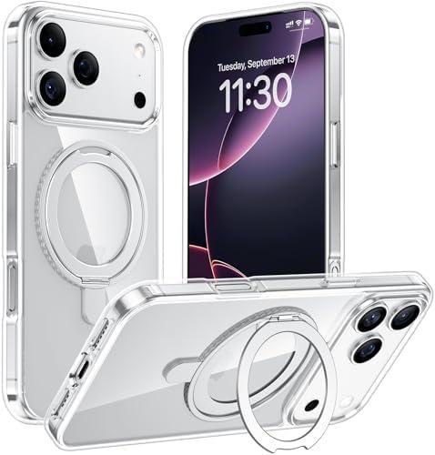 Temdan Designed for iPhone 17 Pro Max Case,[with 360°Rotatable Invisible Magnetic O-Ring Stand][Military Grade Shockproof][Compatible with MagSafe] Anti-Slip Phone Case 6.9" 2025-Clear