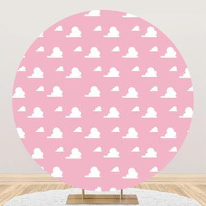 Renaiss 6x6ft Pink Sky White Cloud Round Backdrop Cover Girl Story Cartoon Toy Theme Circle Photography Background Kids Hero Newborn Welcome Baby Shower Birthday Party Decor Arch Photo Booth Props (Diam 6ft / 1.8m)