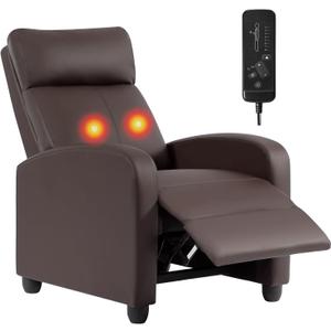 BestMassage | Recliner Chair | with 2 Point Massage Function | Leather Dark Brown | with Lumbar Support, Adjustable Push Back, Footrest & Padded Seat | Easy Assembly | for Living Room, Home Theatre, Leather Dark Brown