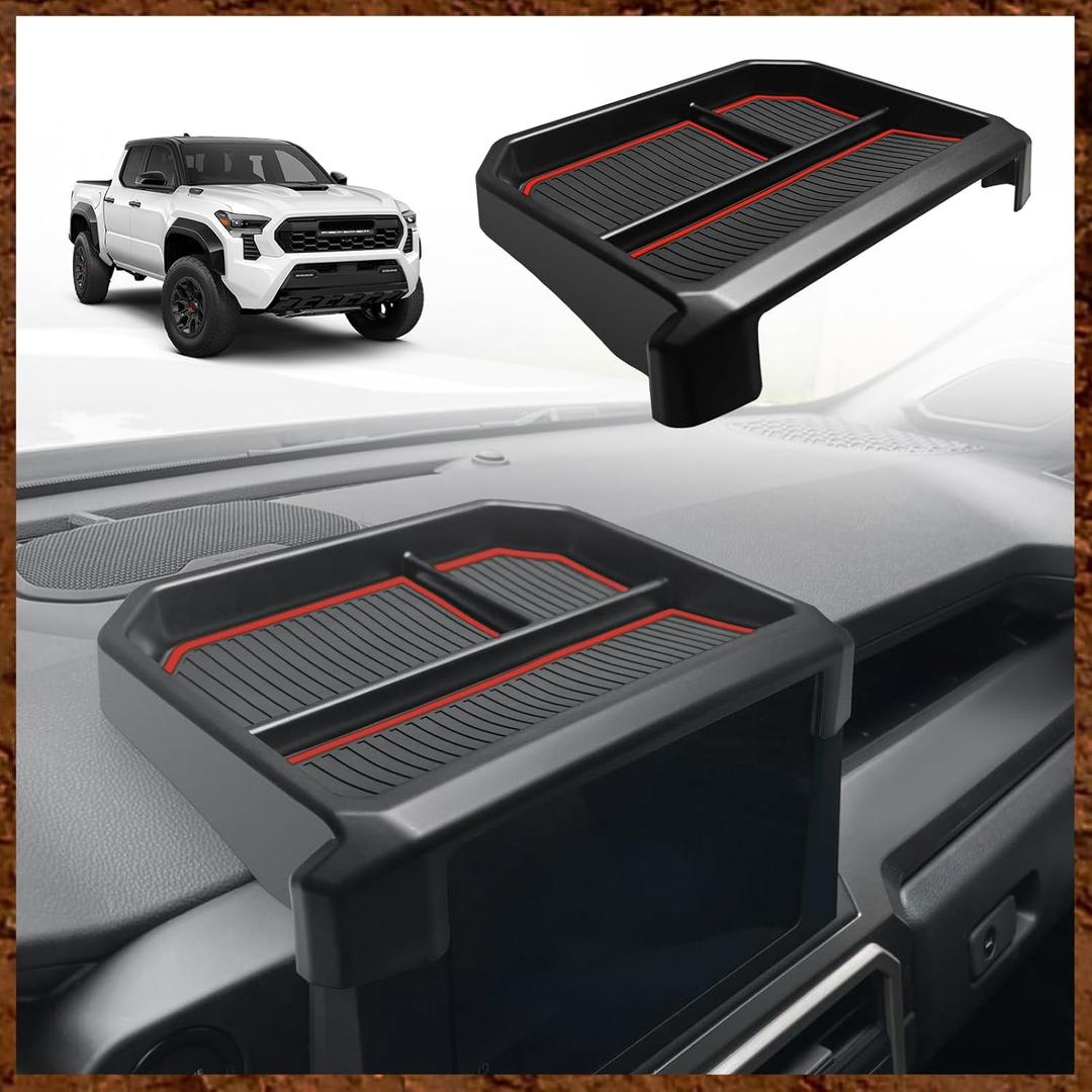 Muslogy Dashboard Storage Box for 2024 2025 2026 Tacoma & 2025 2026 4Runner Accessories Center Console Organizer w/ 8-inch Screen for SR SR5 TRD PreRunner TRD Sport Off-Road Pro Trailhunter (Red)