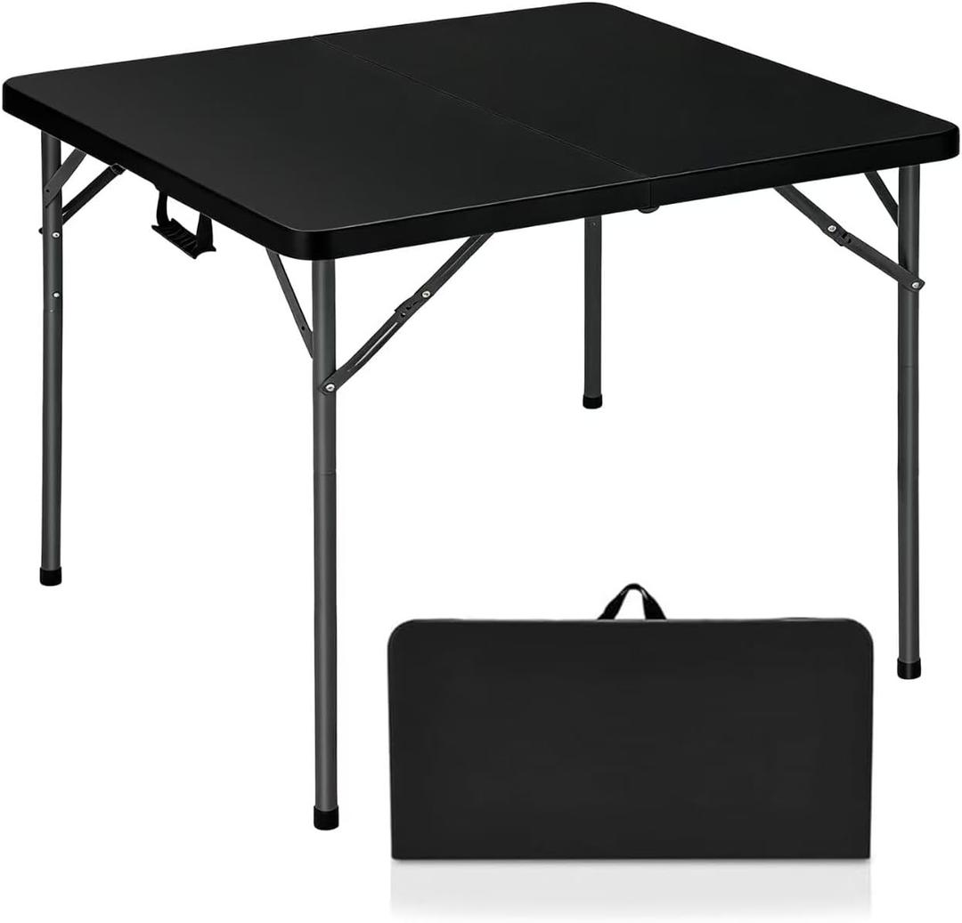 34" Square Folding Card Table, Fold in Half Heavy Duty Portable Table with Removable Legs and Carrying Handle, White | HDPE Top for Indoor Outdoor Camping,Picnic,Party,Kitchen