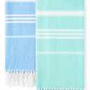 2 Packs Cotton Turkish Beach Towels Quick Dry Sand Free Soft Absorbent Adult Oversized Bath Pool Swim Long Towel Lightweight Thin Sandless Fast Drying Over The Lounge Chair Towel Sand Repellent Anti