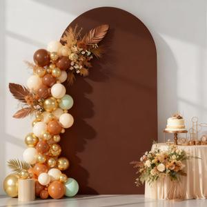 7.2FT Brown Arch Backdrop Cover - Polyester Fitted Wedding Arch Stand Covers Round Top Chiara Arch Backdrop Cover for Birthday Party Banquet Photo Background Decoration