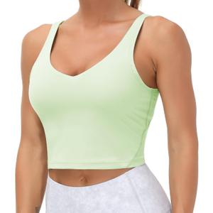 THE GYM PEOPLE Womens' Sports Bra Longline Wirefree Padded with Medium Support (Small, Pale Green)