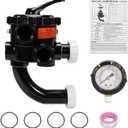 Side Mount 2" Multiport Backwash Valve Kit, 6-Position (6-Way) Pool Filter Valve Compatible with Pentair Sta-Rite 18201-0200, for Sand & DE Filters, Includes PVC Unions