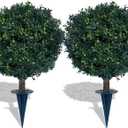 kyesyes Artificial Boxwood Ball Bush 27" Tree UV Resistance Rated with Spike. Easy to Push in The Ground.Plant Looks Great in a Planter Anywhere. Indoor/Outdoor Decor 2 Pack