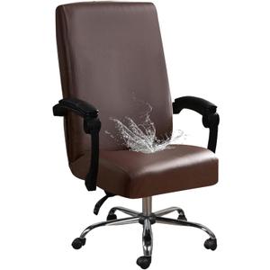 Shukii Waterproof Office Chair Cover PU Leather Computer Seat Covers Stretch Rotating Chair Slipcover with Elastic Bottom Universal Chair Protectors for Rotating Boss Chair (Brown, Large)