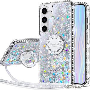 Silverback for Samsung Galaxy S25 Plus Case with Ring, Women Girls Bling Holographic Sparkle Glitter Cute Cover,Diamond Ring Protective Phone Case for Galaxy S25 Plus - Clear Silver