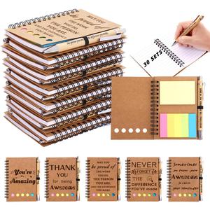 30 Sets Employee Appreciation Gifts Bulk Team College Graduate Thank You Gifts Inspirational Spiral Notebook with Sticky Note Motivational Bamboo Ballpoint Pens for Nurse Teacher Employees Coworker