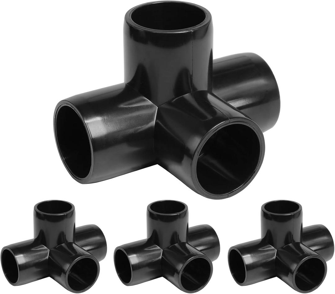 4 Way PVC Pipe Fittings 3/4 Inch, Zernmiarder Black PVC Elbow Corner Side Outlet Tee Fitting, SCH40 Furniture Grade Pipe Connectors - Fits 3/4" Polyvinyl Chloride Pipes, 12 Pieces