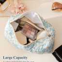 HBselect Initial Quilted Makeup Bag, Cotton Large Travel Makeup Bag, Cute Floral Coquette Make up Bag Cosmetic Bag Toiletry Bag for Women Girls G, 9.5 x 6.3 x 6.3 in