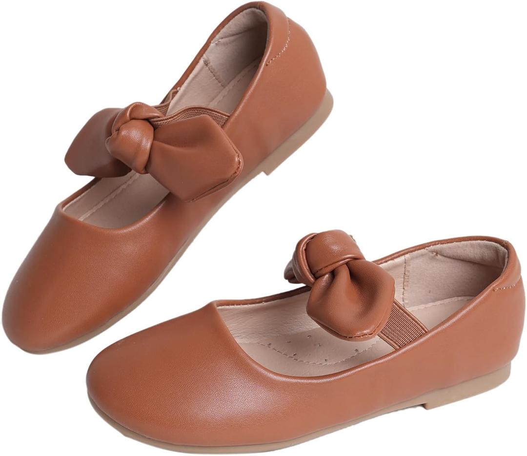 Girls Mary Jane Dress Shoes Ballerina Flats - Toddler/Little Kid Bow Decor for School & Daily Wear Comfortable Slip-On Uniform Shoes for Parties, Weddings & Casual Occasions