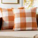 MIULEE Pack of 2 Fall Throw Pillow Covers Decorative Classic Farmhouse Buffalo Check Plaids Linen Soft Pillow Case Orange and White Cushion Case for Sofa Bedroom Outdoor 20 x 20 Inch