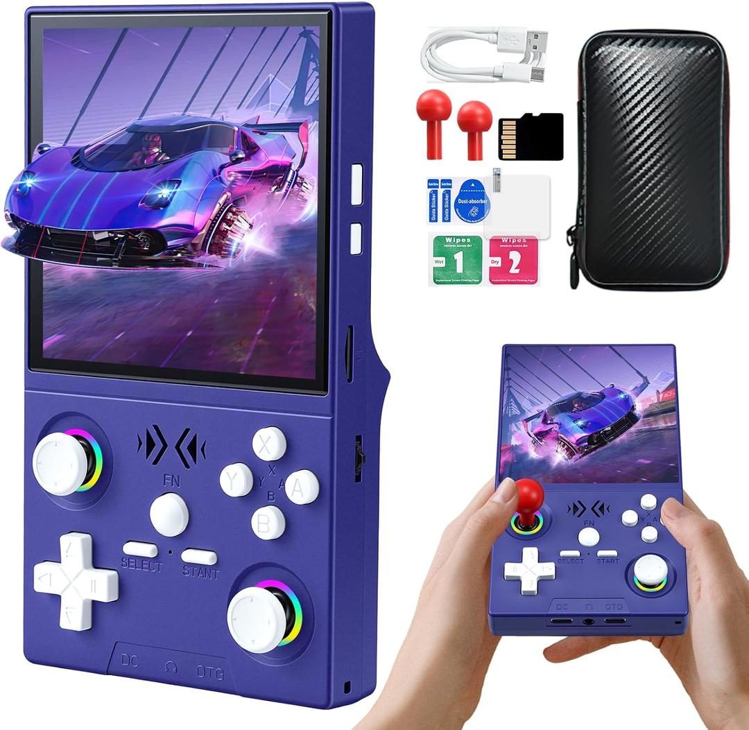 XF40V Retro Handheld Game Console, Retro Gaming Console 4.0'' IPS Screen Linux System Built-in 64G TF Card, Open Source Linux System, Preloaded 20000+ Classic Games, Portable Video Gaming (Purple-64G)