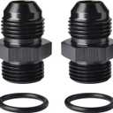 8AN Male Flare to 8AN ORB O-ring Boss Fuel Pump Rail Adapter Fitting Aluminum Black, Pack of 2