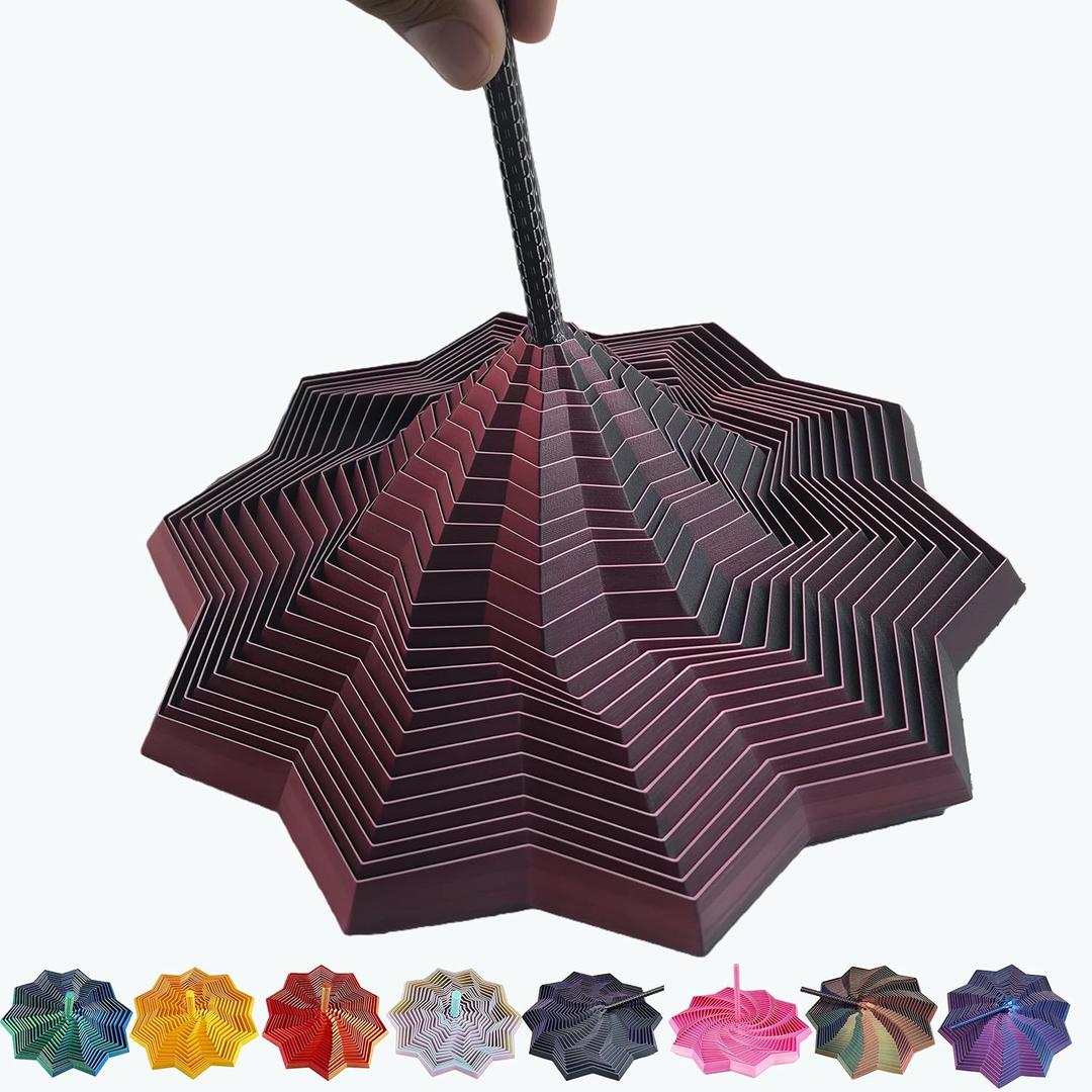3D Printed Expanded Sensory Fidget Star - 2025 Sensory Fidget Star with Handle, Multi-Colored Whirling Spiral 3D Fidget Toy, Multiple Ways to Play for Adult Relieving Stress (Black Red,6.7in)