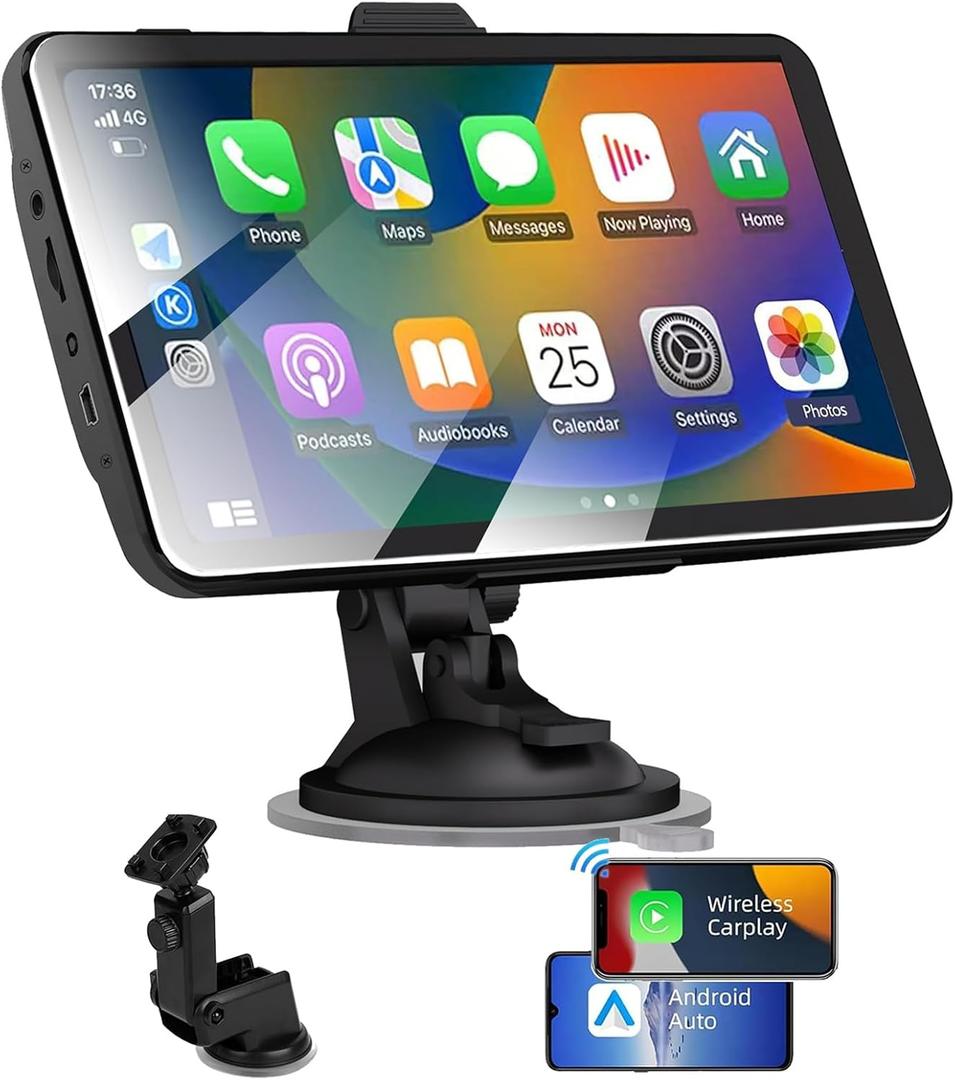 7-inch Portable Carplay Screen for Car Compatable with Apple CarPlay and Android Auto,Wireless Car Play Unit with GPS Navigation,Bluetooth,Mirror Link,Touch Screen for All Vehicles (7Inch)