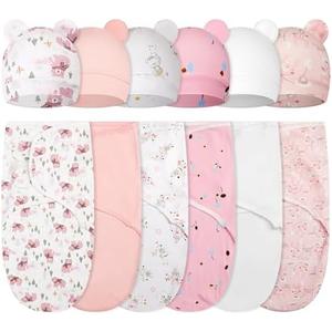 Ramede 3 Pack Baby Swaddle Blanket with Hats Sleep Swaddle for 0-3 Months Newborn Sacks Soft Cotton Wearable for Boy Girl