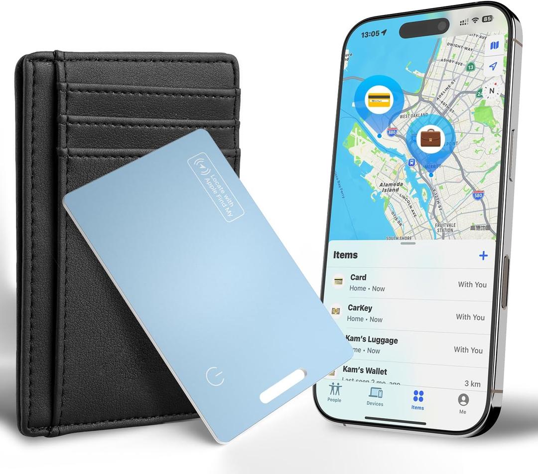 MFi Certified Wallet Tracker Card for Apple Find My, Ultra Slim Rechargeable & IP68 Waterproof Item Finder Locator Tag to Find Lost Wallets, Keys, Luggage (Blue, 1 Pack)