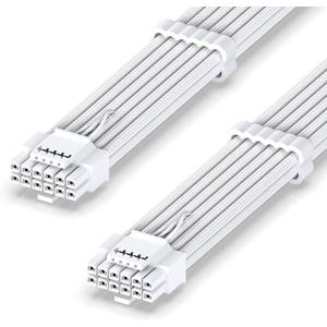 EZDIY-FAB 16AWG PCI-e 5.0 12VHPWR PSU Sleeved Cable, 600W 12+4 Pin Male to 12+4 Pin Male Cable for RTX 3090Ti/ 4070Ti/ 4080/ 4090, 60cm/ 23.62in-Pure White