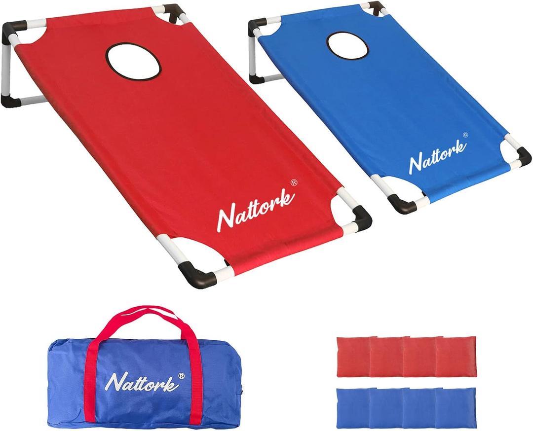 Portable Cornhole Set with 2 Collapsible Cornhole Boards, 8 Cornhole Bean Bags and Carrying Case for Yard Toss Game, Indoor Outdoor Camping Games for Family Parties (3 x 2-feet) (Framed Flag)