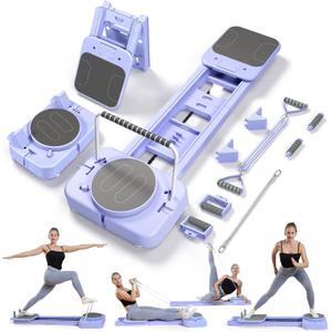 Pilates Reformer Board for Home Workout, 7-in-1 Pilates Equipment, Foldable Portable Reformer Machine High-Strength Steel Rails, Adjustable 20 lbs & 60 lbs Resistance Bands, Core & Full-Body Training