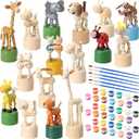 DoubleFill 16 Pcs Painting Craft Kits for Kids Unfinished Wood Animals Figures Crafts with Paints Brushes DIY Arts and Crafts for Boys Girls Spring Gifts Painting Valentine's Party Favors