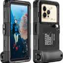 Waterproof Underwater Snorkeling Diving Phone Case for iPhone 17/Air/16/15/14/13/12/11 Pro Max Galaxy S25/S24/S23/S22[50ft/15m] Professional Scuba Diving Case Underwater Photo Video Cover - Black