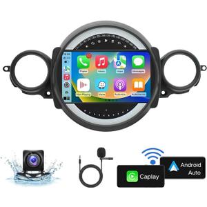 Android 13 Car Stereo Radio for Mini Cooper R56 2007-2014 with Wireless CarPlay/Android Auto, 2+32G, Support DSP Navi/Bluetooth/WiFi/FM/MIC, 9 Inch Touchscreen Radio with AHD Backup Camera